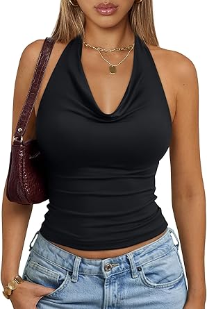 35% off: Trendy Queen Halter Tops for Women Going Out Summer 2026 Fashion Cowl Neck Backless Top …