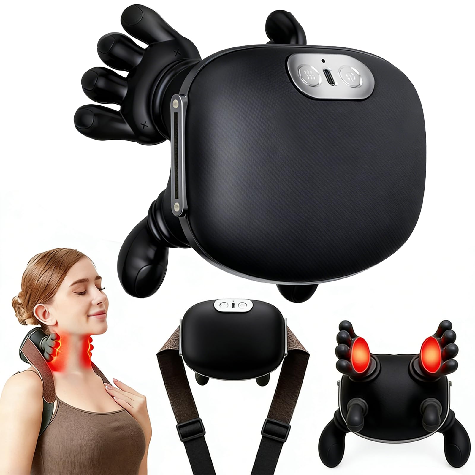 4D Nackenmassagegerät Mit Wärme, Massagegerät Nacken, Nackenmassage, Neck Massager Mit 3 Massagestufen 2 Temperaturstufen, Elektrische Schulter Massagegerät für Nacken,Zuhause,Büro,Reisen (Black)