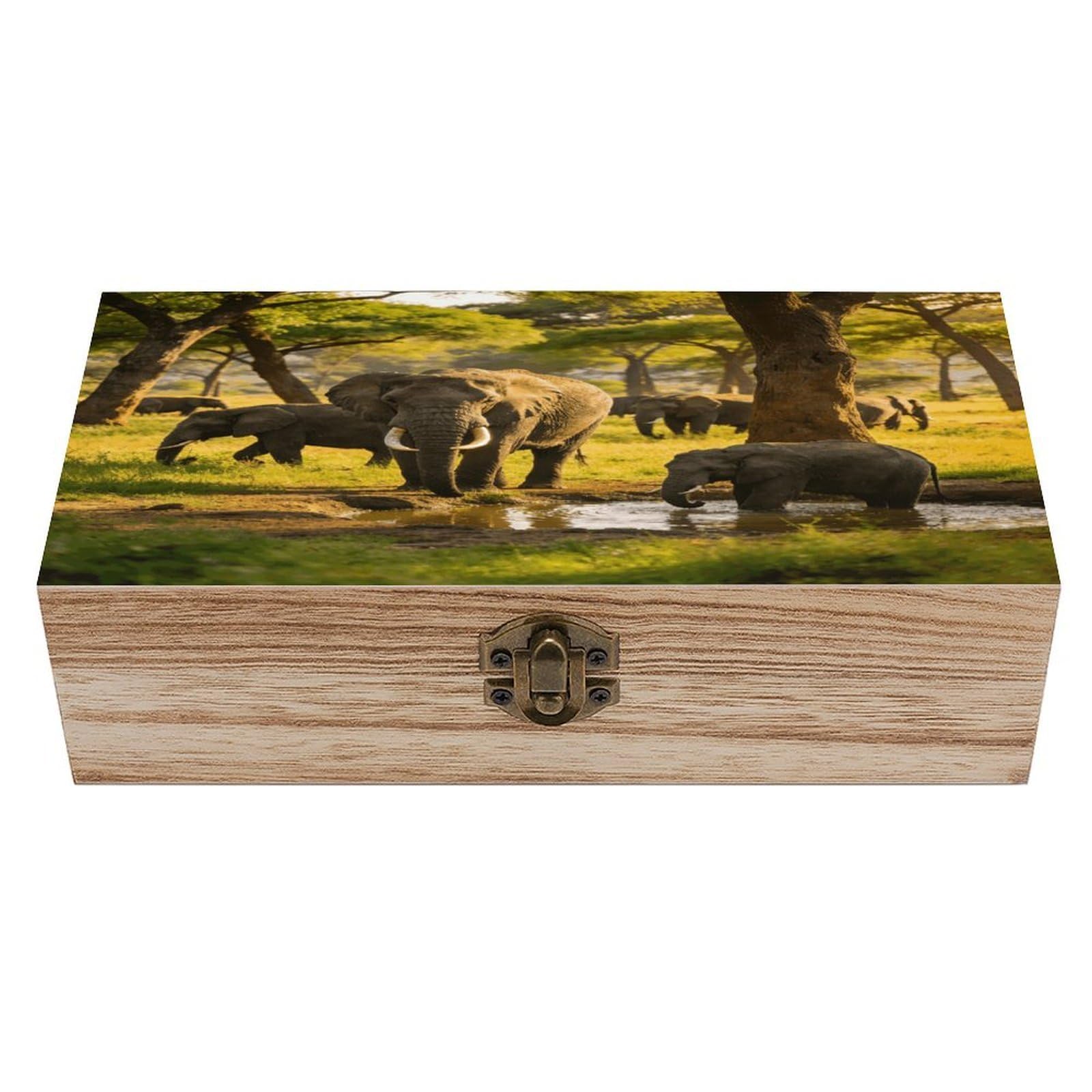 LZQPOEAS Natural Trees And Elephants Wooden Keepsake Box Wooden Storage Box Container with Hinged Lid Beautiful Wood Memory Box Decorative Jewelry Case for Crafts Art Hobbies & Trinket Storage