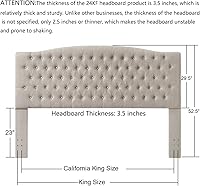 Vista 32 de 24KF Cabecera tapizada con terciopelo con diseño de botones capitoné, tamaño King/California King, cómoda, a la moda, acolchada, color gris