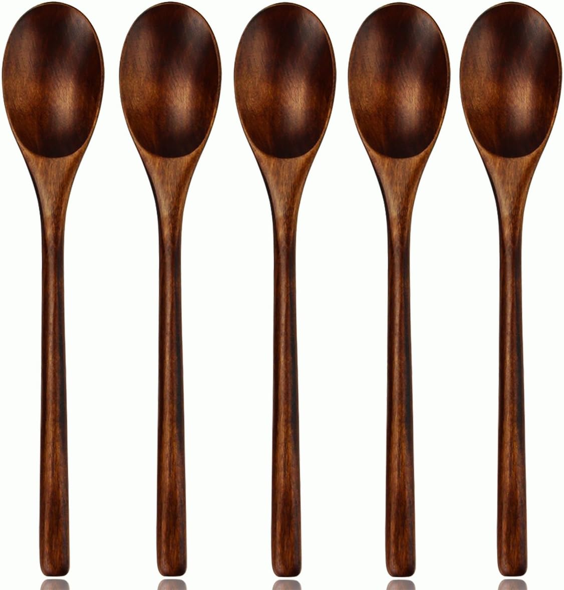 Wooden Spoons, Tablespoons, 5 Pieces in Japanese Style Kitchen Appliance, Long Handle, Nanmu Wooden Soup Spoon Set for Food Mixing Stirring Cooking with Box