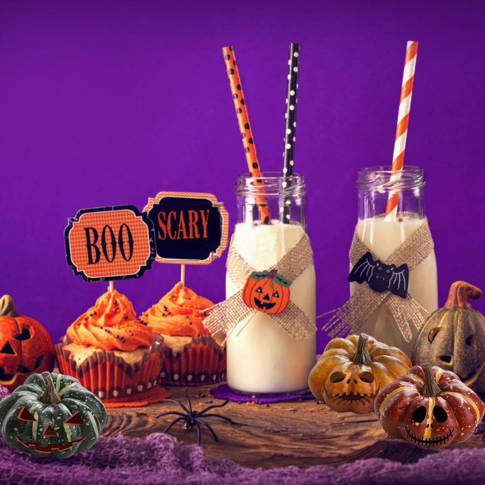 2er Set Glitzer-Kürbis Deko - Halloween & Herbstdeko Mit LED Sternenlicht