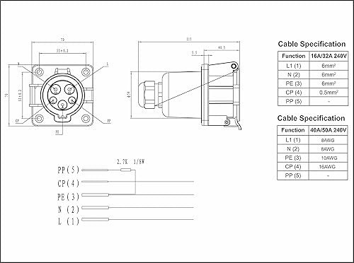Miniatura 5 de SAE J1772 Tipo 1 Entrada de zócalo para Cargadores de Nivel 1 y Nivel 2 de J1772 Lado de Vehículo EV Conector Socket 16A32A50A