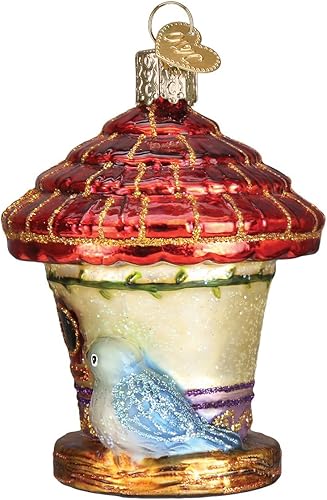 Vista 4 de Old World Christmas Adornos: Regalos para el hogar Adornos de vidrio soplado para el árbol de Navidad, Casa de pájaros encantadora Azul