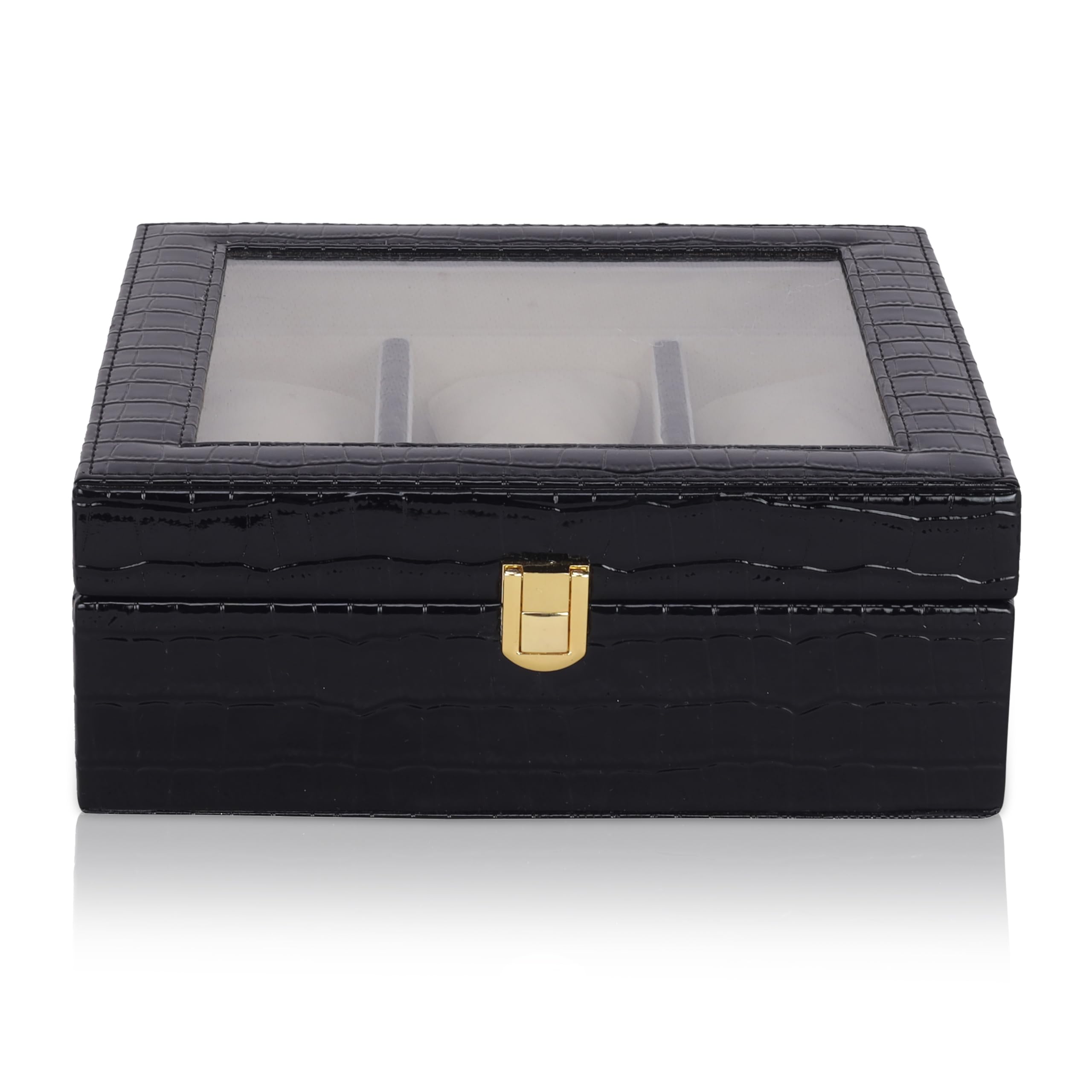 Aqsa PU Leather 6 Slot Watch Case Box for Men and Women Ultimate Watch Box Organizer with Soft Pillow Transparent Display Watch Case Holder for Travel (Black)