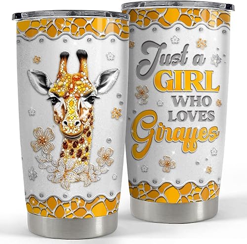 SANDJEST Vaso de jirafa de 20 onzas, dibujos de joyería, vasos aislados de acero inoxidable, regalos para mujeres, niñas, adolescentes, taza de