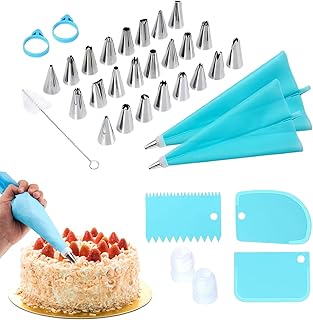 ケーキデコレーションツール、34個再利用可能、洗えるベーキングデコレーション用品 |アイシングバッグとチップセット |デザート・キャンディ・ペストリー・パイ・カップケーキ・クッキー用