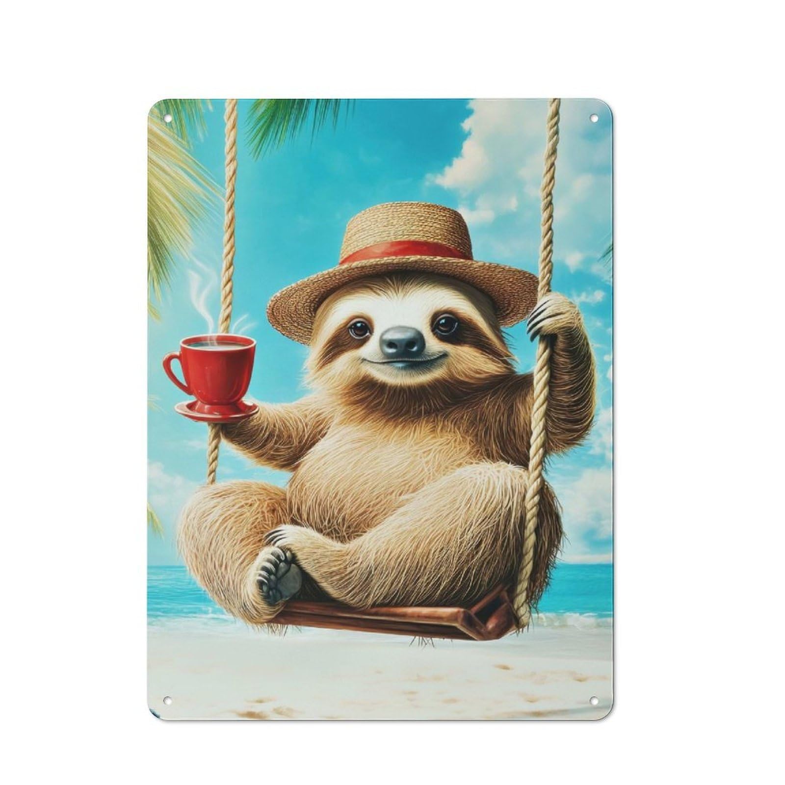 Junmoney Sloth On A Swing Retro Metal Wall Decor 40X30cm, Tin Wall Sign For Home, Shop, Pub Or Studio Wall, Personal Accent For Everyday Walls