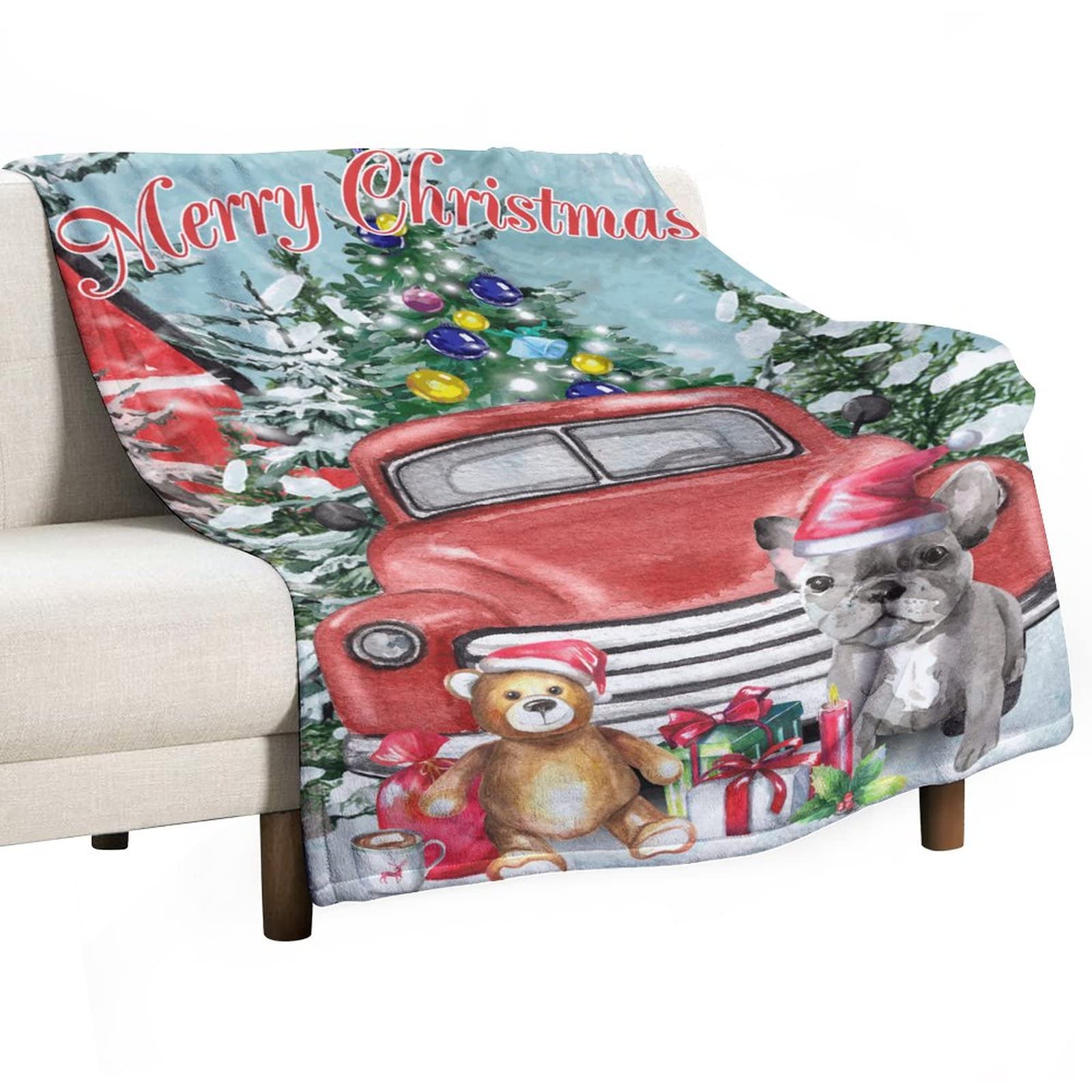 Couverture Merry Christmas douce et grand plaid chien rouge pour cocooning hivernal