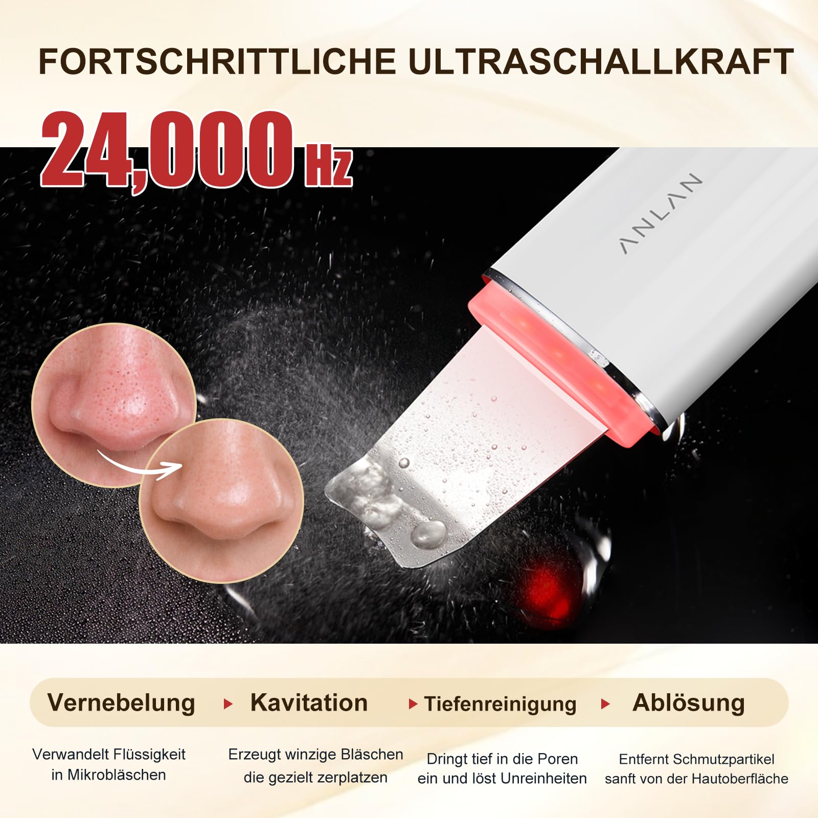 Ultraschallpeelinggerät für Gesicht, ANLAN IPX7 Wasserdicht Ultraschall Skin Scrubber 6 in 1 Gesichtsreinigungsgerät Blau Rotlichtlampe Gesicht Porenreiniger mit Type-C Ladebasis