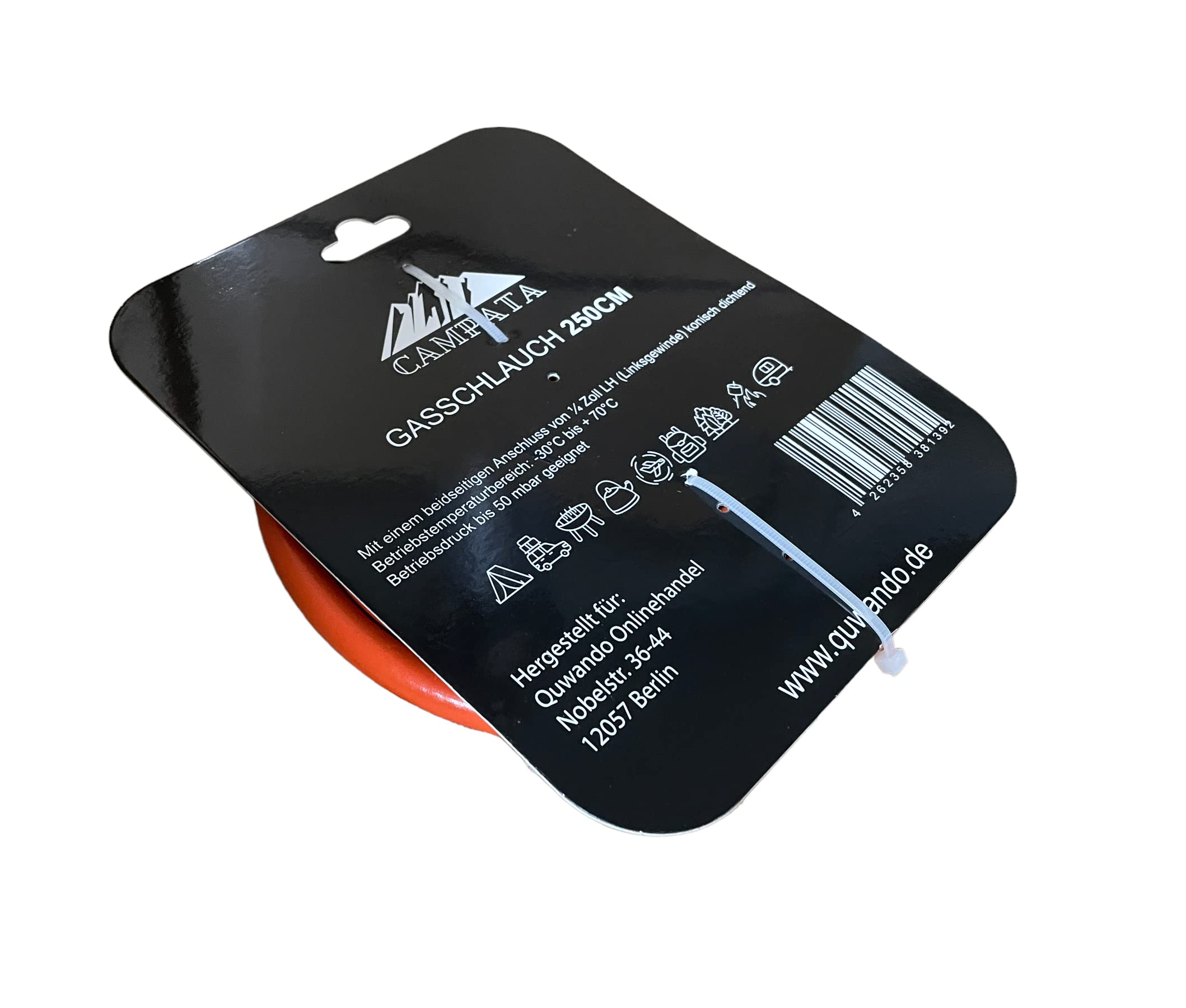 Tubo del gas da 250 cm o 150 cm, 2 filettature sinistra da 1/4", da -30 °C a +70 °C, adatto per GPL in butano, PVC (250 cm)