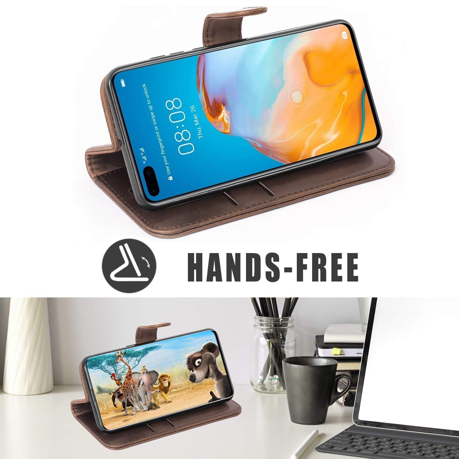 Mulbess Handyhülle Für Huawei P20 Lite - Vintage Flip Case Mit Magnetverschluss, Kartenschlitzen & Ständerfunktion, Braun