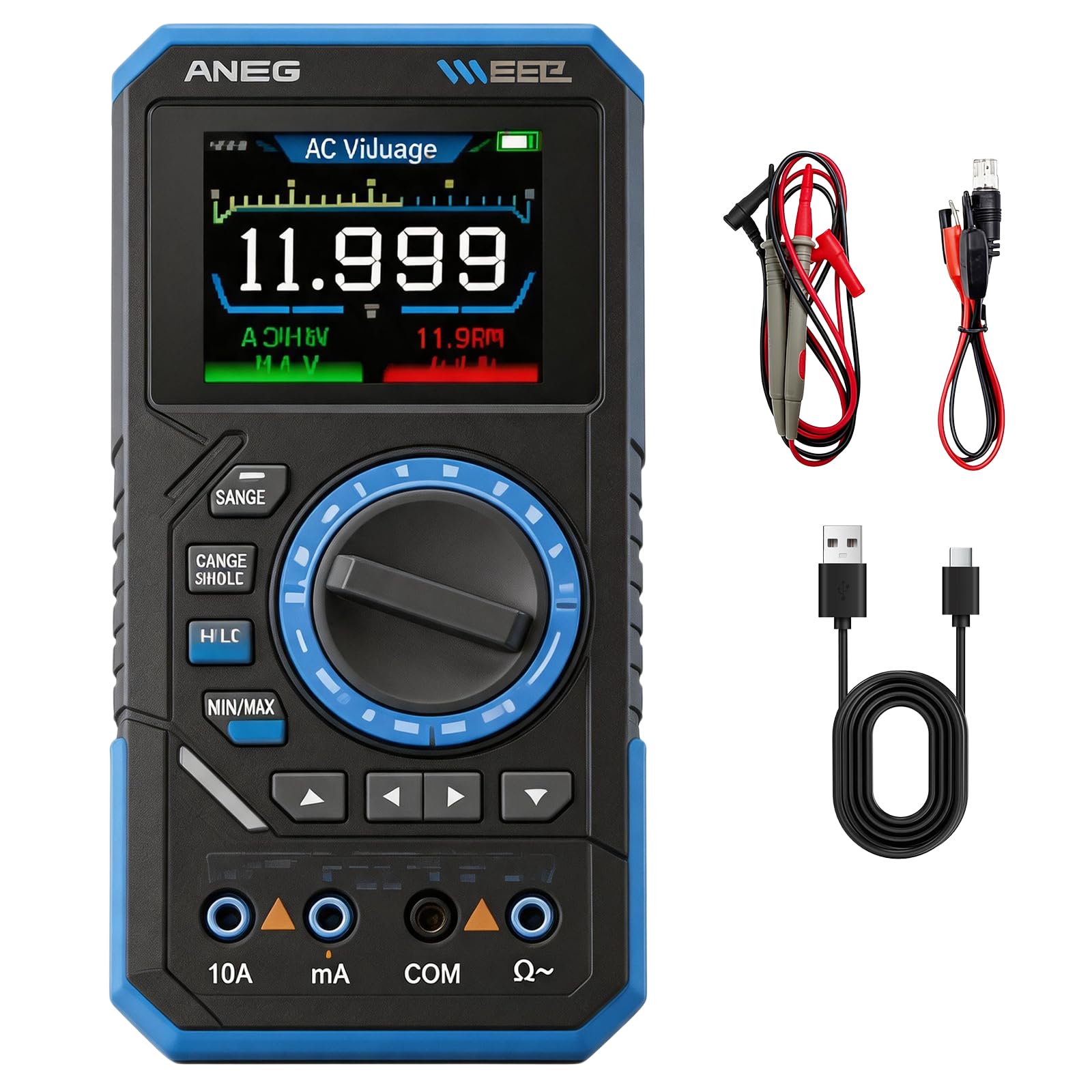 DST-210 Handheld Oszilloskop, 3 in 1 Digitales Oszilloskop Tragbar 1MHz 5MSa/s Abtastrate 19999 Counts TRMS 2.8'' TFT Signalgenerator AC/DC Spannungstest Kondensator Widerstand Diode