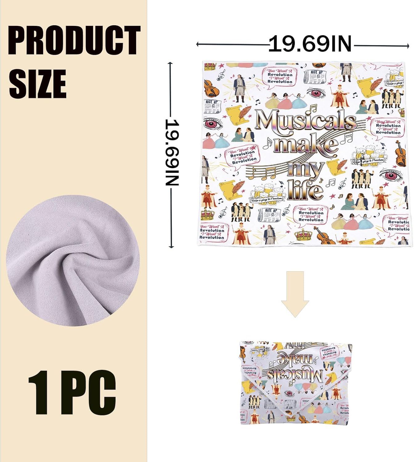 WSNANG Musicals Make My Life Self-Adhesive Cloth Makeup Bag Musical Merchandise Theater Fans Gift (Musicals Cloth) image 2