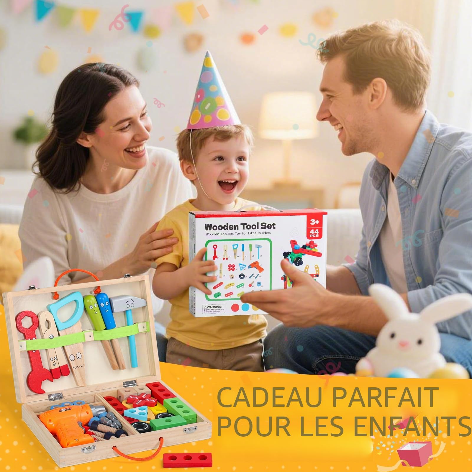Jouet Enfant 3 Ans Montessori Jeux Enfant 3 Ans Boite a Outils Enfant avec Perceuse Jouet Garcon Fille 3 Ans Jeux Educatif Bricolage Cadeau Enfant Garcon 3 4 Ans Fille (44 Pièces)