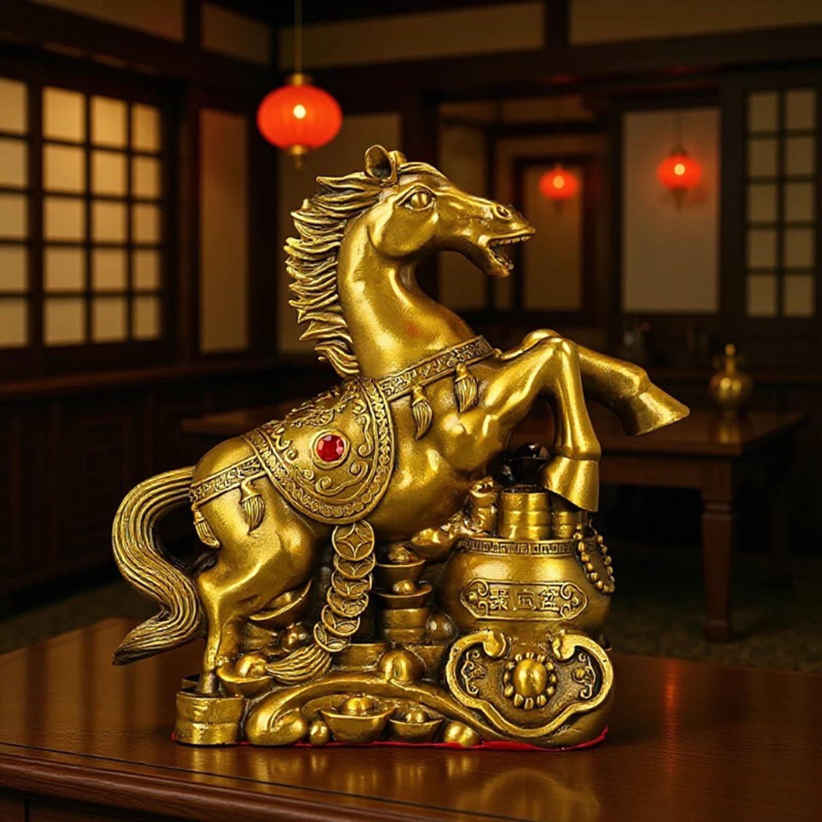 Ozdoba konia na szczęście Chiński posąg zodiaku Bogaty koń Feng Shui Figurka Bóg bogactwa Figurka Dekoracje do domu Figurka Biuro w stylu chińskim Feng Shui Mosiądz,L