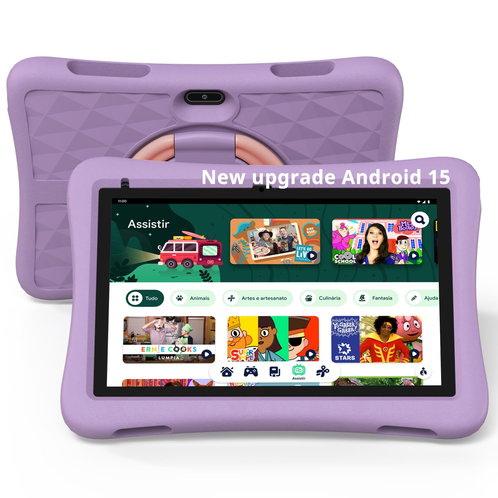 Plimpton Kids Tablet Android 15, 10 inch with Google Kids Space, 3GB RAM/64GB Storage, 5-core, 6000mAh Battery, Parental Control, WiFi, PlimPad Tablet (Purple)