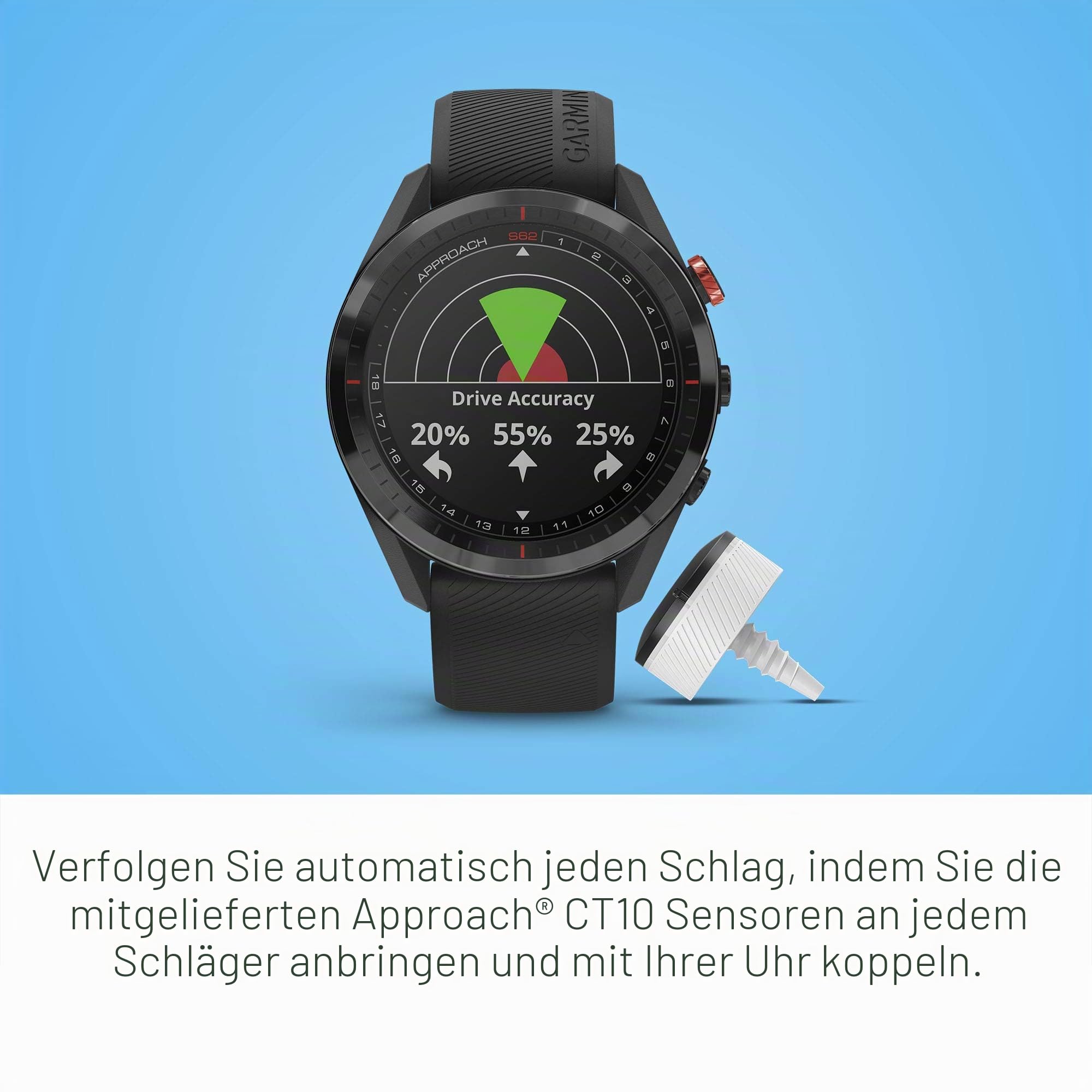 Garmin Approach S62 Bundle, Premium-Golf-GPS-Uhr mit 3 CT10 Club-Tracking-Sensoren, integriertem virtuellen Caddie, Kartierung und Vollfarbbildschirm, Schwarz