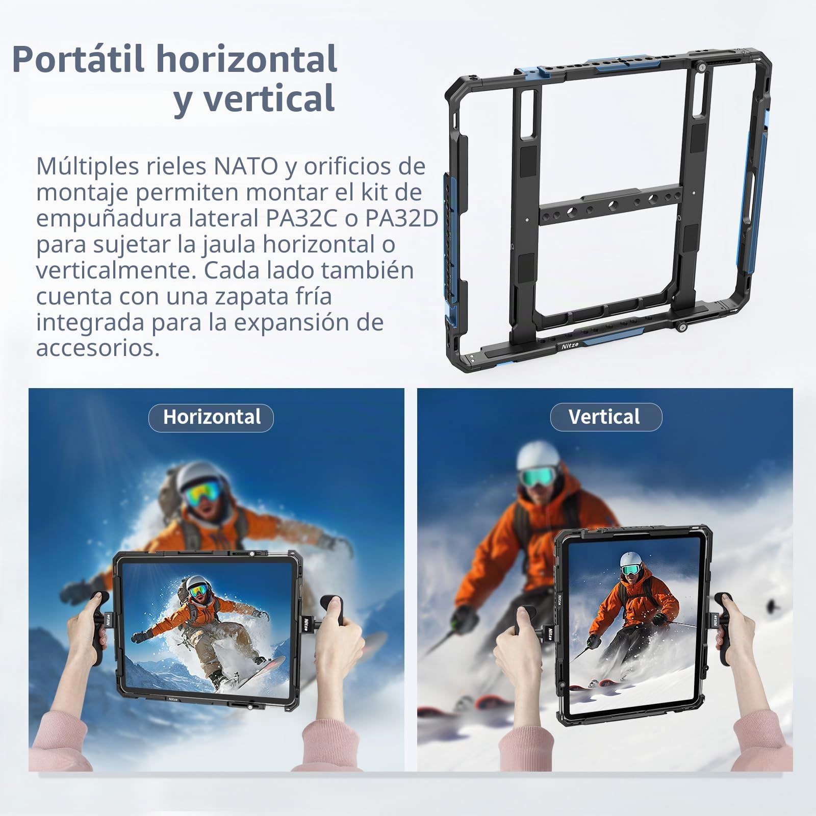Nitze Tablet Jaula Cage para iPad Pro 13" M5/M4, iPad Air 13" M4/M3/M2, iPad Pro 12.9" 6/5/4/3 Generación y Otras Tabletas de 11.5" a 13" - T-TC02A