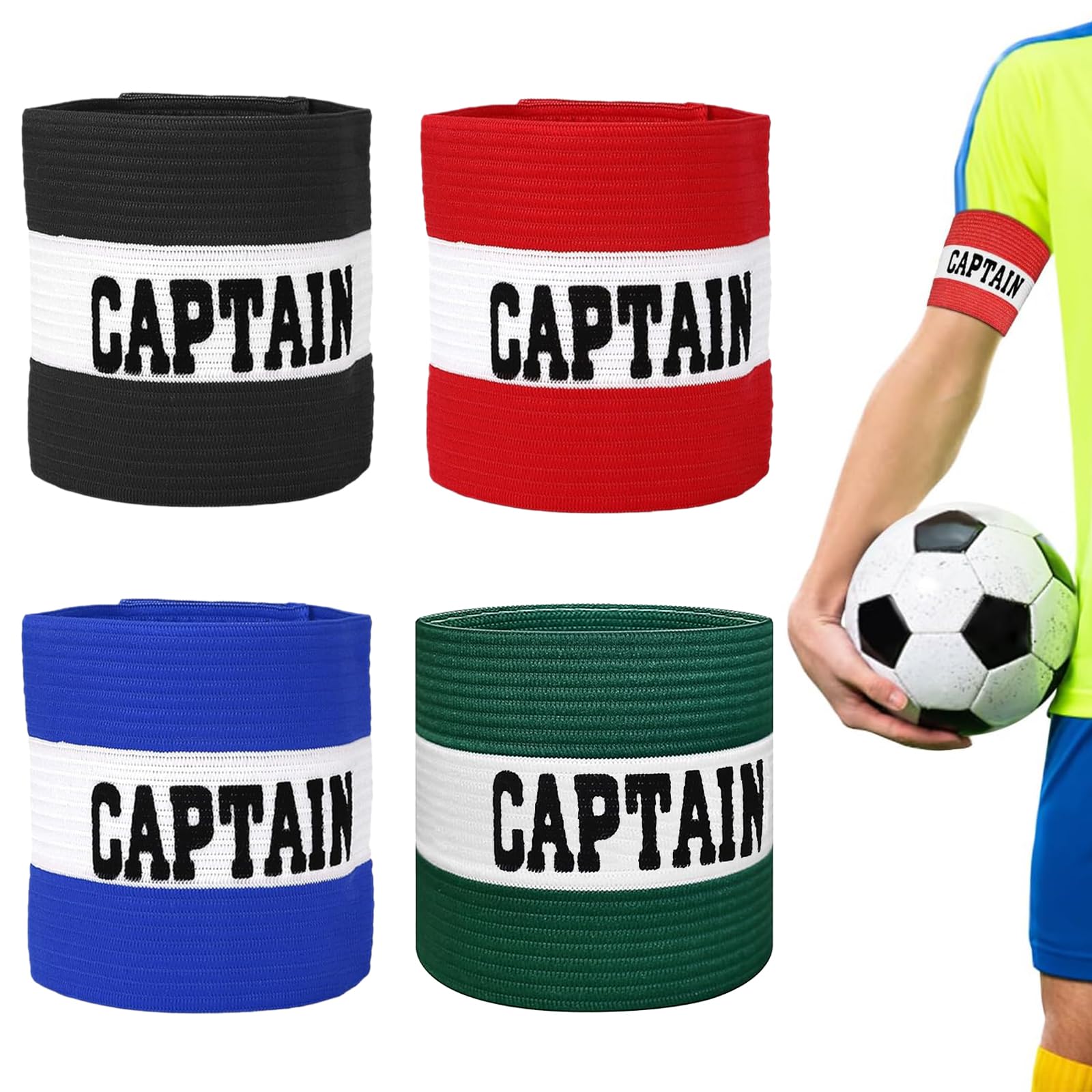 KSVFTB 4 Pcs Captains Armband, Football Captain's Armbands, Adjustable Elastic Kids Captain Armband Football, Captains Armbands Adult Kids for Football Training Adult & Youths