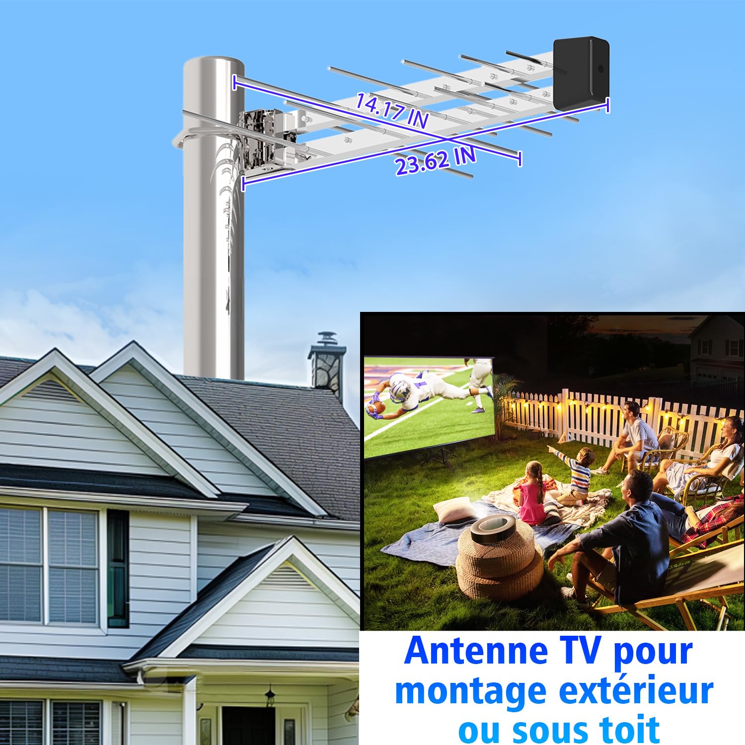 Antenne TV Extérieure Yagi – Antenne Râteau TNT HD UHD 4K Longue Portée, Réception TV Puissante et Stable, Compatible DVB-T/T2, Antenne TV Numérique Anti-Intempéries avec Câble Coaxial 10 m Inclus