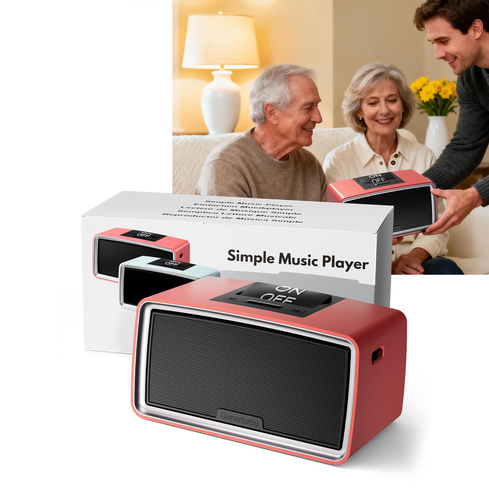 - Large Button Simple Music Player for Seniors Elderly, Easy MP3 Player for Dementia, Alzheimer's & Visually Impaired, Audio Book Player with 32GB TF Card, One-Touch Play (Red)