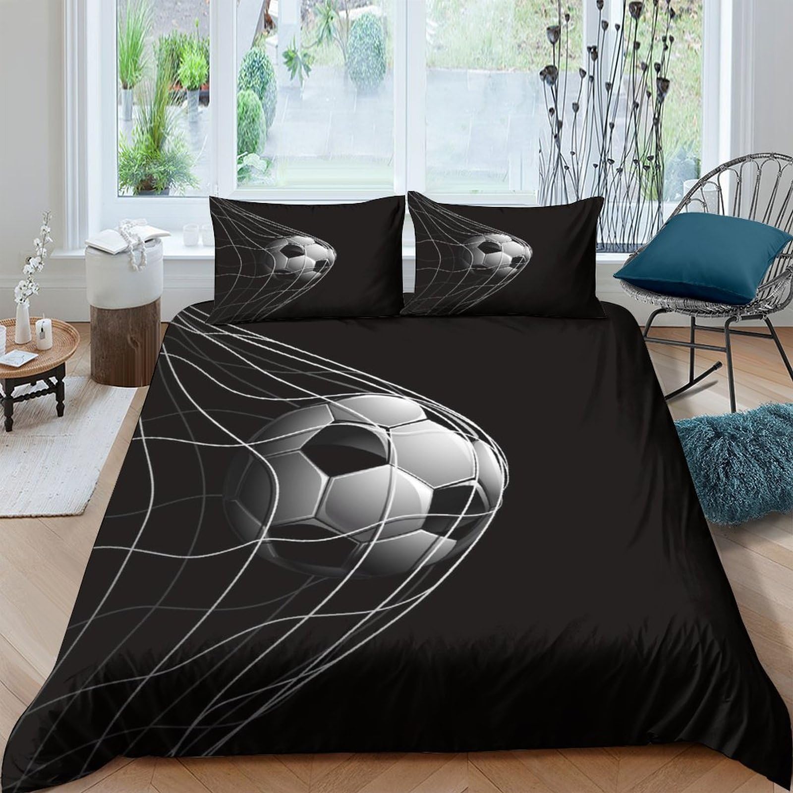 Ctjqhvkz Style-7 3D Printed Soccer Goal Fitted Sheet Microfiber Black Bed Sheet For Bedroom Guest Room Decor Easy Care Single（135X200cm）