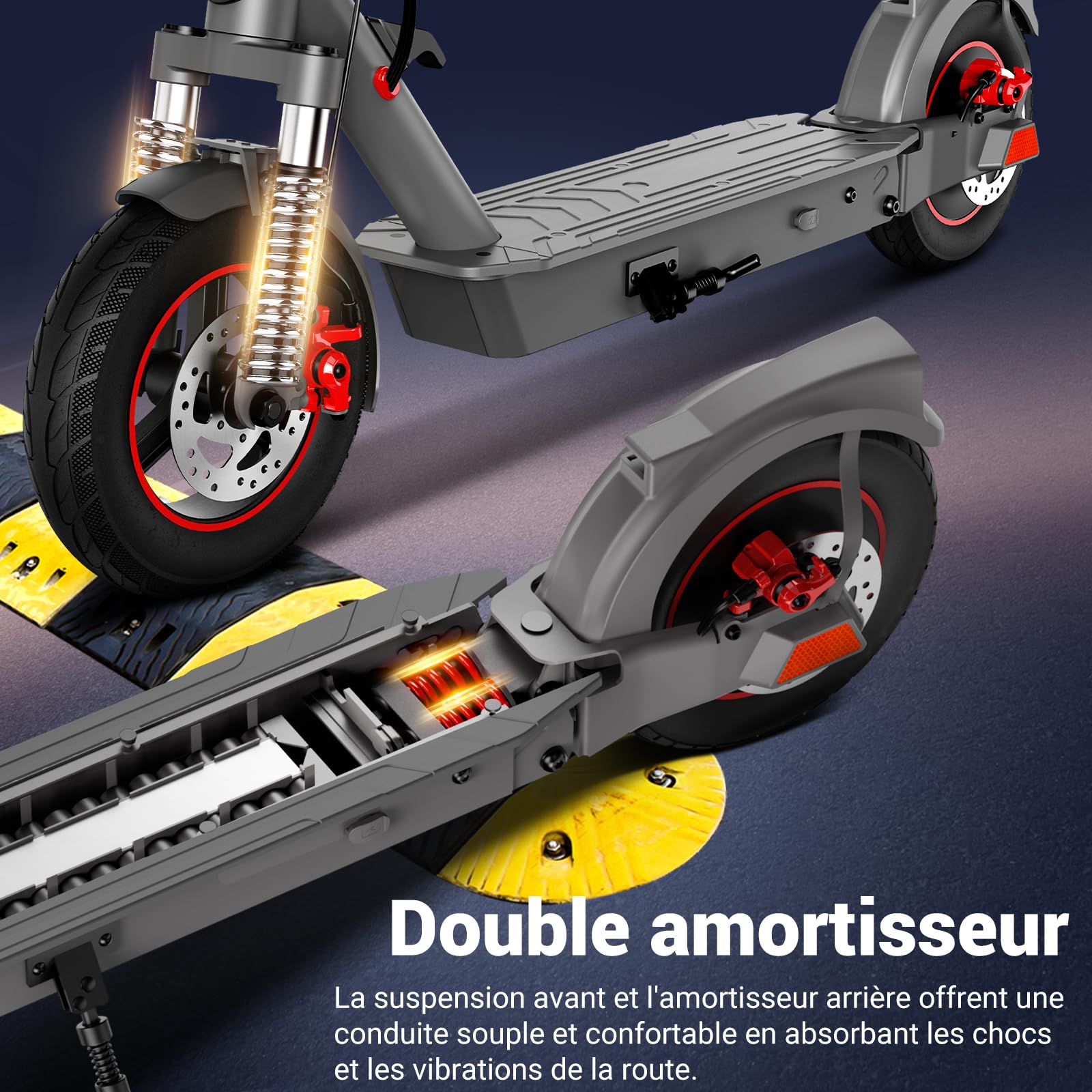 SISIGAD Trottinette Électrique Adulte 10 pouces avec Suspension et App, Moteur 450W, Autonomie Maxi 42km, Batterie 36V 10.4AH, Electric Scooter Pliable Vitesse 25km/h, avec Double Frein et Amortisseur