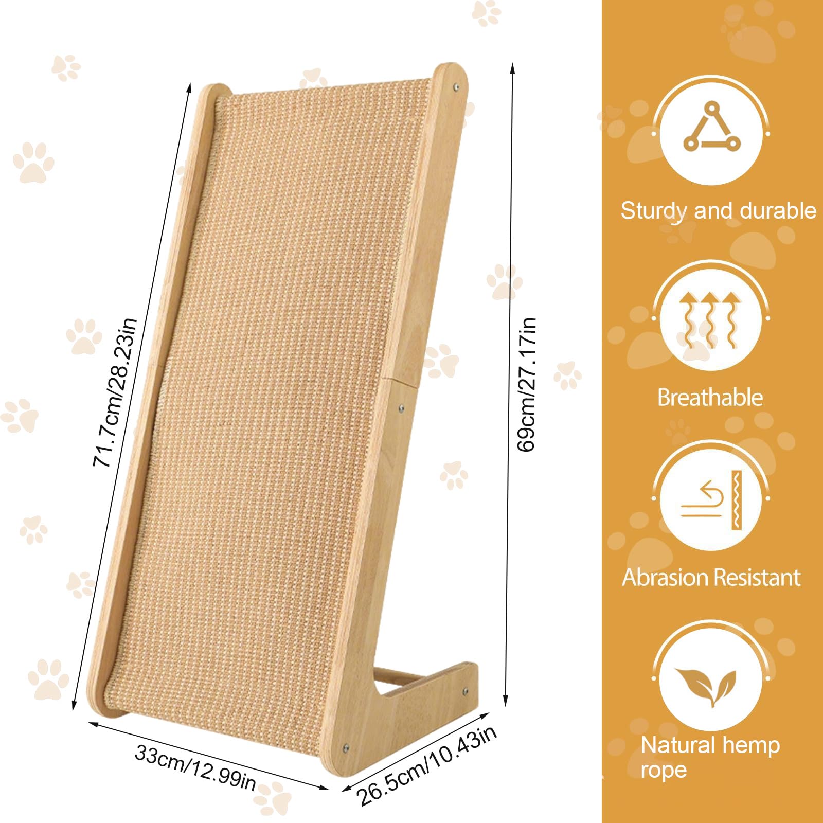 Tabla rascador para gatos en forma de L de 69 cm de altura, de sisal, con marco de madera, rascador de doble uso para proteger el sofá y los muebles, rascador para gatos, para rascar, jugar y