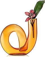 Joeyan Handmade Amber Glass Bud Vase - 4.72" Nordic Twisted Flower Vase for Single Stems, Dry Flowers, Modern Home Office Centerpieces