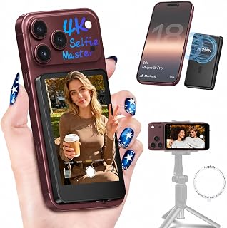 Moman Vlog Selfie Monitor Screen for iPhone 7-18 Series, 4K 60fps & Encrypted Private Wireless, Magnetic Back Camera Monitor, P2P Wireless, 164 ft Range for TikTok, YouTube, Photo & Video Kits, Black