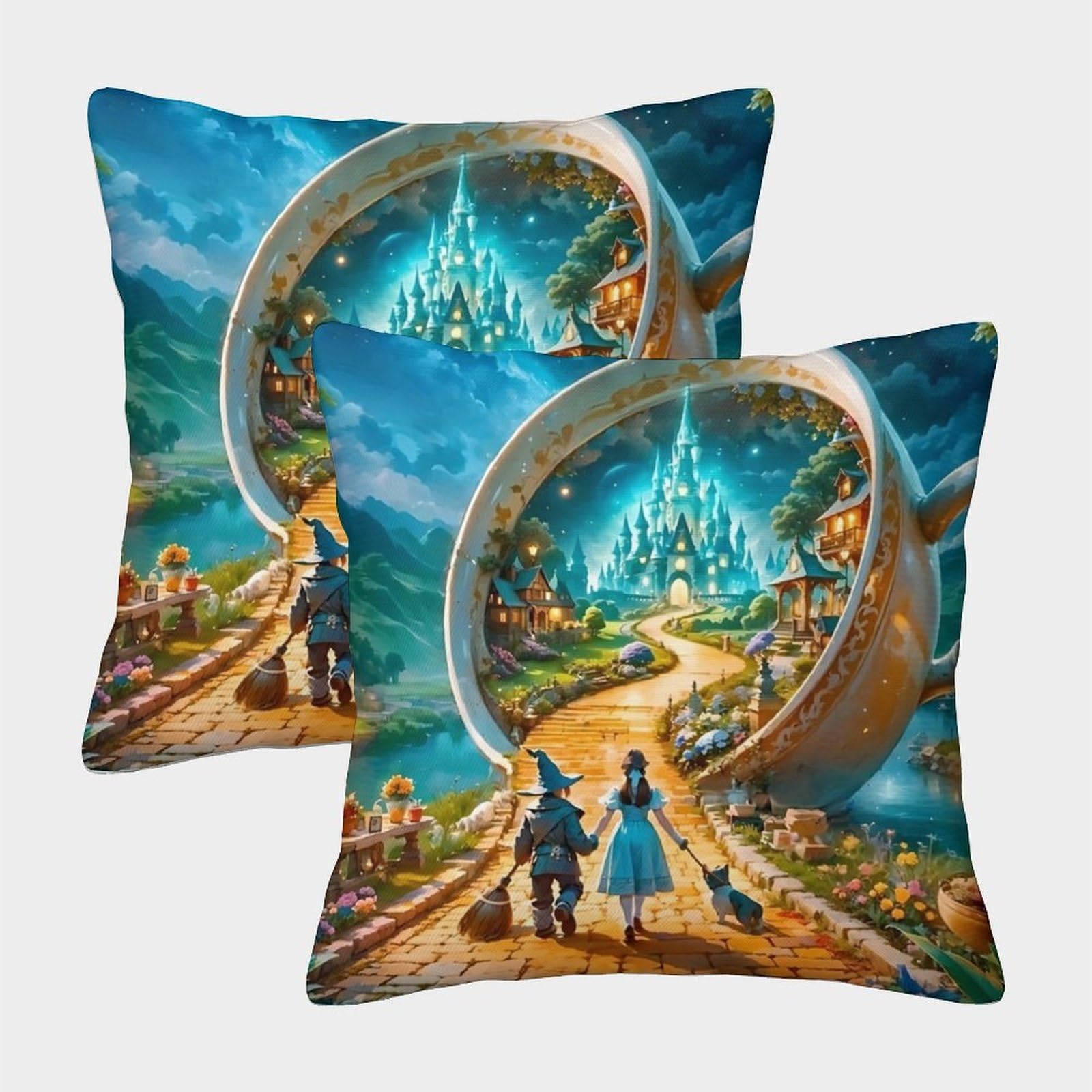 Zhuicheng Alice In Wonderland 3D Printed Throw Pillow Covers Throw Pillow Case Garden Cushion Super Soft Pack Of 2 For Patio,Couch, Tent, Balcony And Sofa 50X50cm