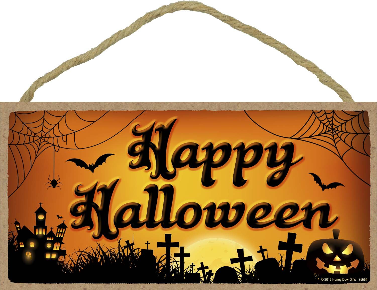 Honey Dew Gifts Happy Halloween - 5 x 10 inch Hanging Halloween Signs, Wall Art, Decorative Wood Sign, Halloween Decor