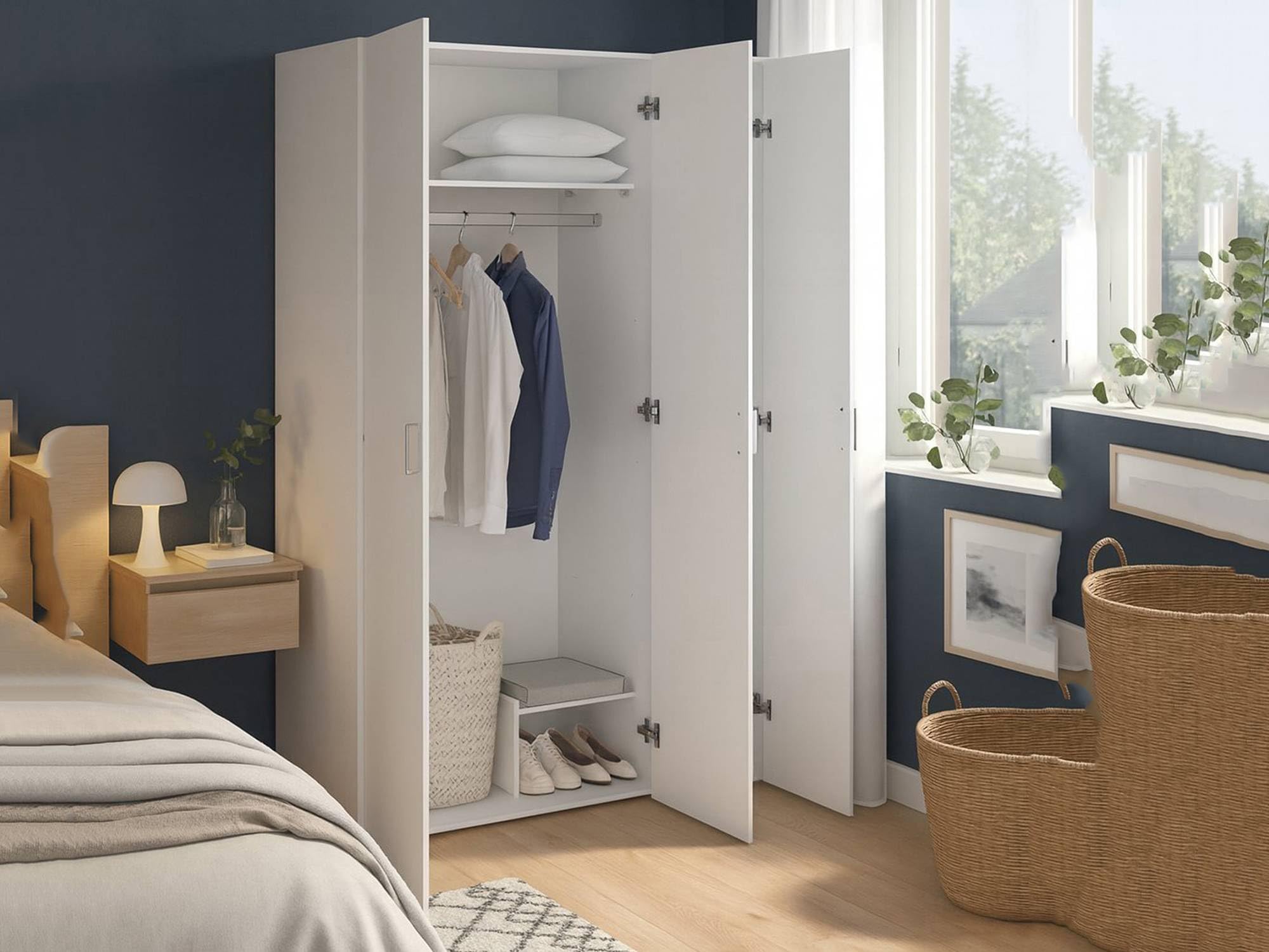 Dmora - Guardaroba 3 ante Danielle, Mobile camera da letto, Cabina armadio portabiti, Armadio appendiabiti, 115x49 h175 cm, Bianco