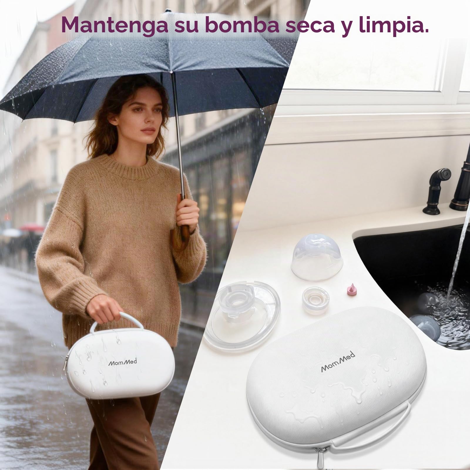 MOMMED Bolsa para Sacaleches Portátil, Estuche Rígido con Bandeja Impermeable Extraíble, Compatible con Momcozy/Nuliie/Medela/Eufy/Paruu, Capacidad para 2 Sacaleches