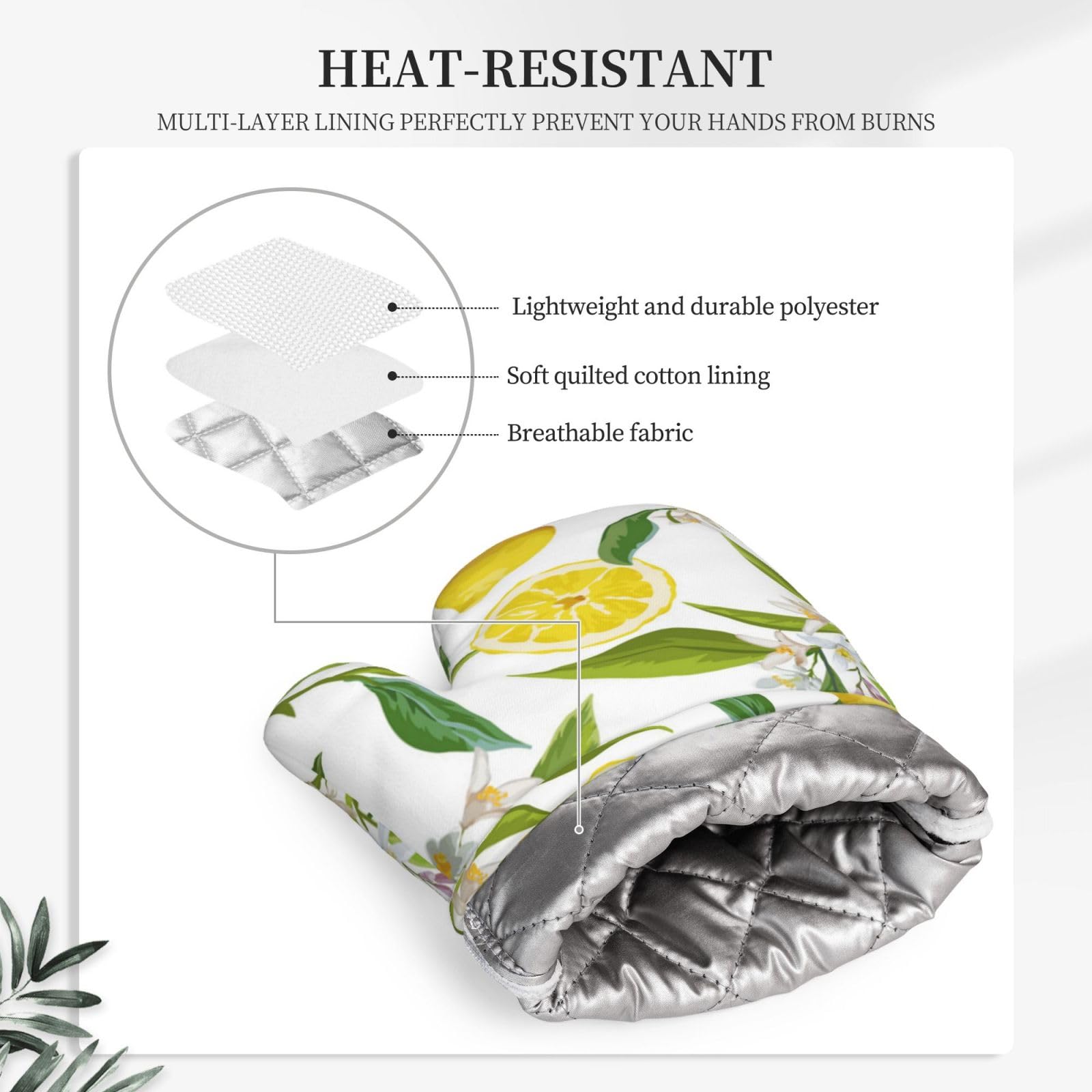 Citron Fruit Florals,Gants de Cuisine et maniques (Lot de 4), antidérapants Gants de Four résistants à la Chaleur