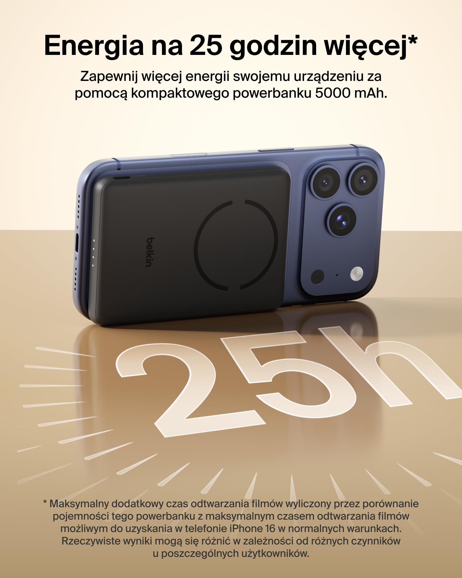 Belkin BoostCharge Magnetyczny Powerbank 5000mAh, Certyfikat Qi2, z Pierścieniem Magnetycznym i Portem USB-C, Smukła Ładowarka 15W do Urządzeń iPhone, Galaxy, Pixel – z Kablem USB-C – Czarny