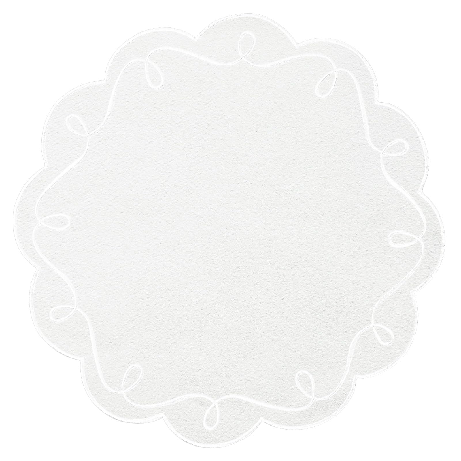 Photo 1 of 15 Inch Ribbon Twirl Embroidery Round Placemats Set of 2, Scalloped Round Table Mats for Party Kitchen Dining Decoration, White