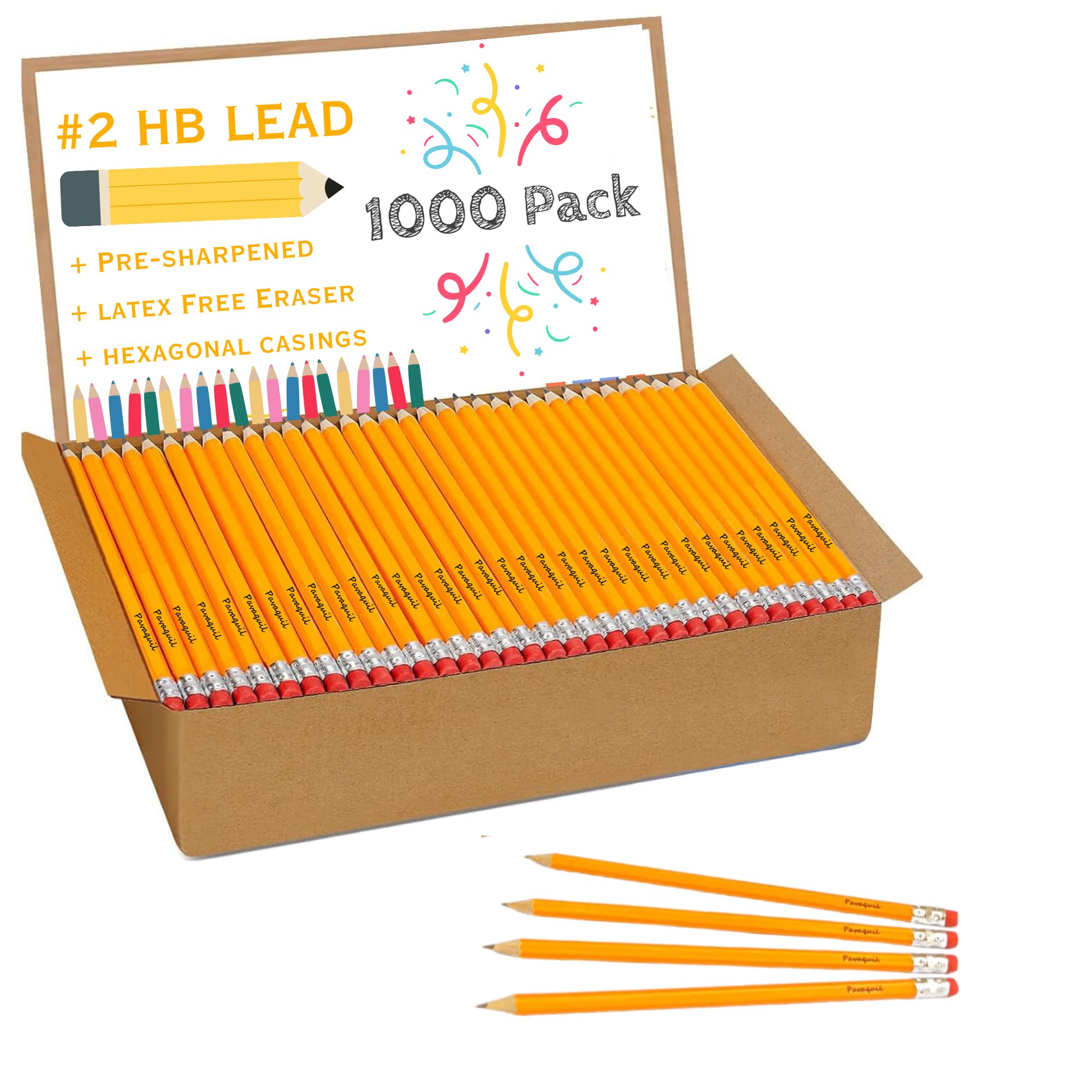 Pavaquil Woodcased - Lápices amarillos #2, caja de 1000 unidades, preafilados, mina HB de calidad, lápices para escuela, oficina, escritura, bocetos y suministros de arte