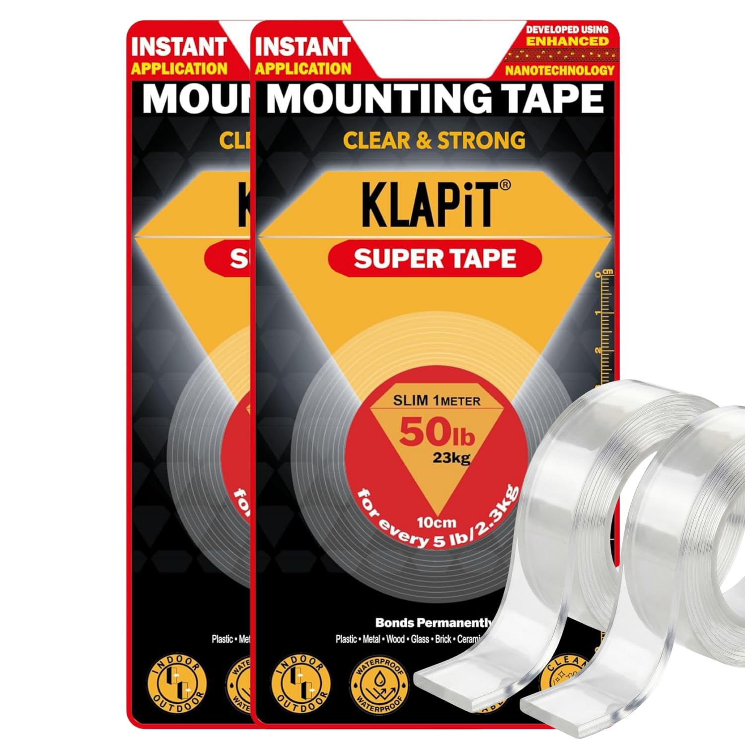 KLAPiT Super Tape 40in – Clear Double Sided Heavy Duty Adhesive, Enhanced Nano Technology Waterproof Mounting Tape – Holds 50 lb 1.27lb per inch