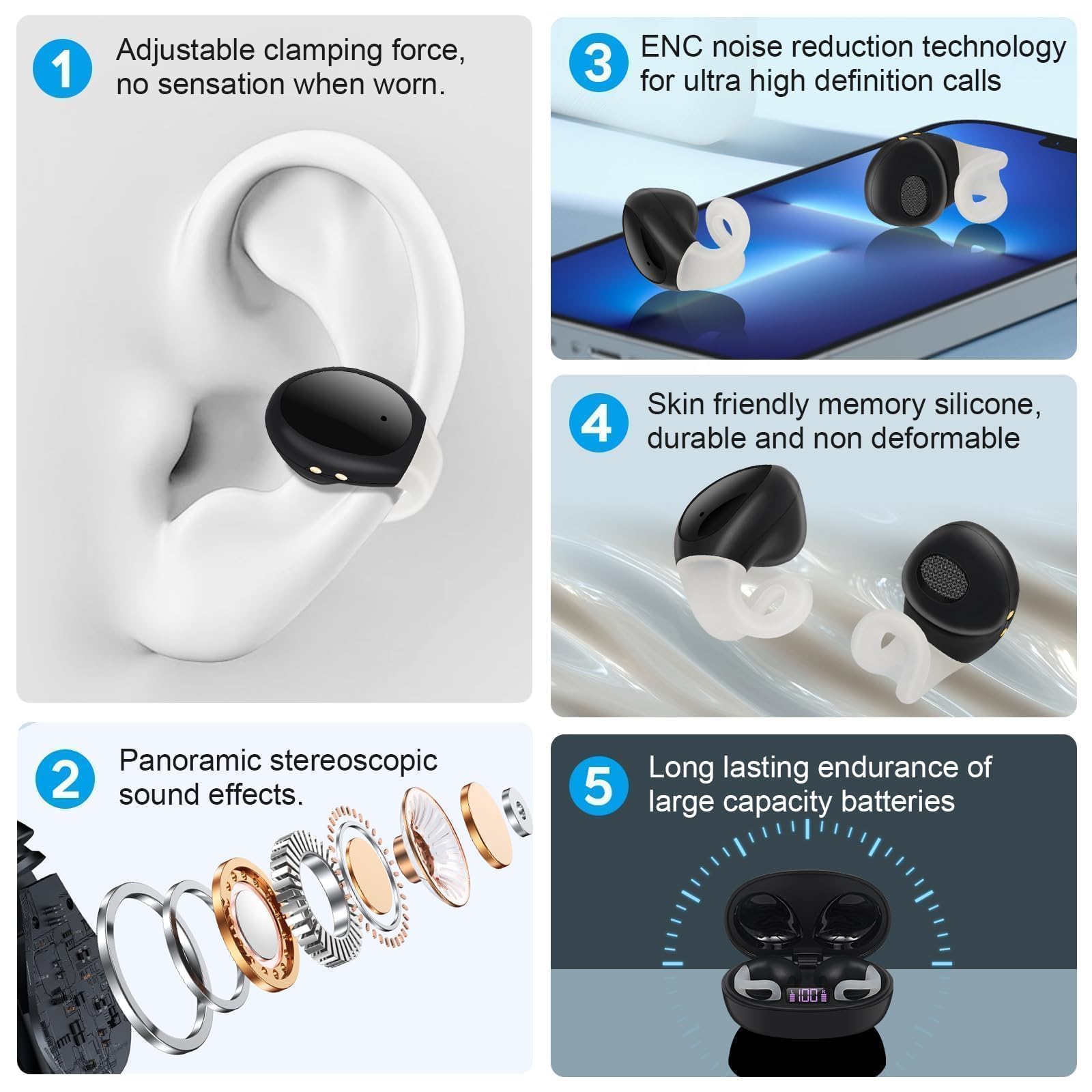 Nowe bezprzewodowe słuchawki Bluetooth z klipsem, otwarte przewodnictwo kostne, redukcja szumów mini Bluetooth 5.3, odpowiednie do biegania