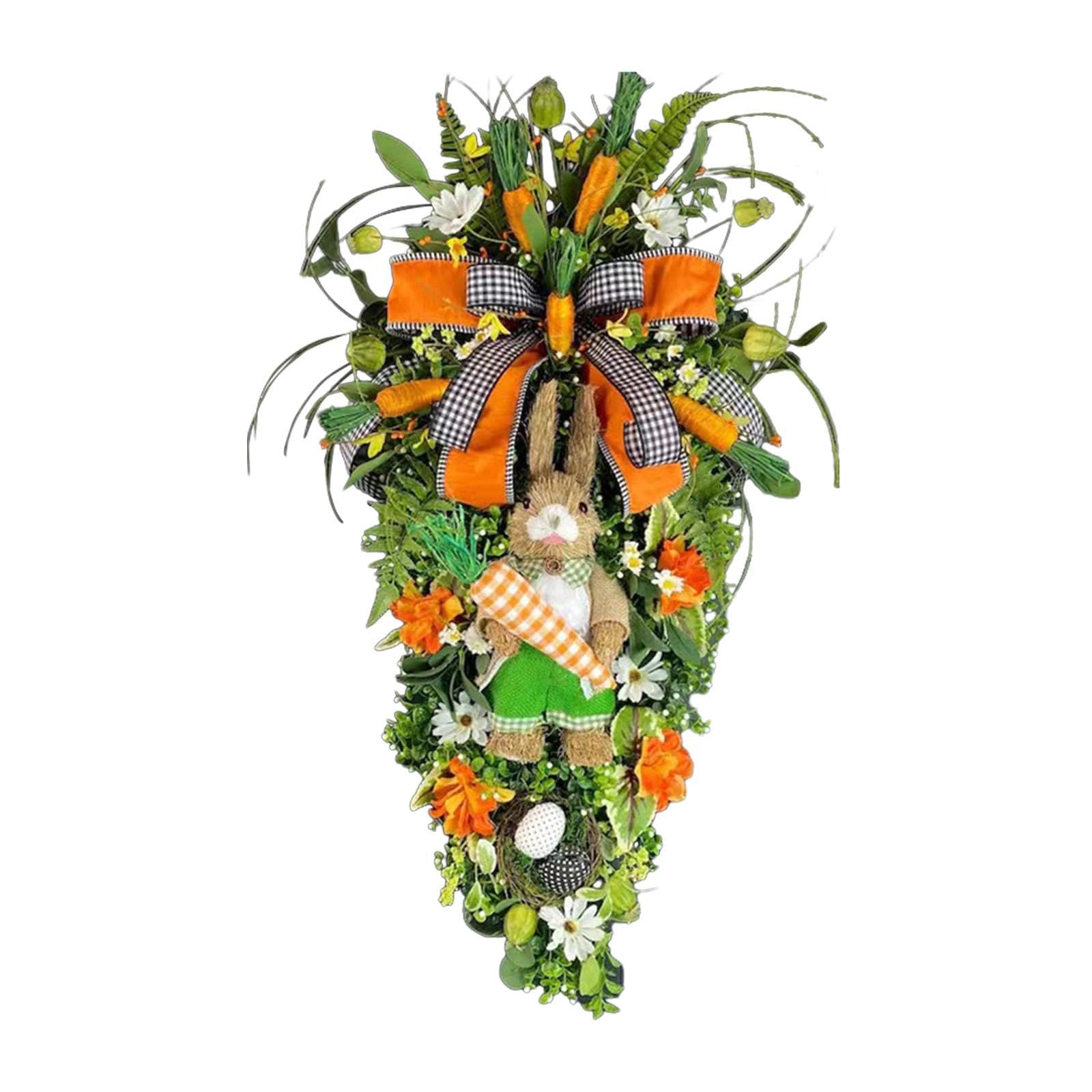 Ghirlanda Teardrop Pasqua Decorazione Porta Coniglio Ornamento Artificiale Resistente in PVC E Filo Struttura Piatta Design Creativo Adatta a Ingresso, Carote Arancioni
