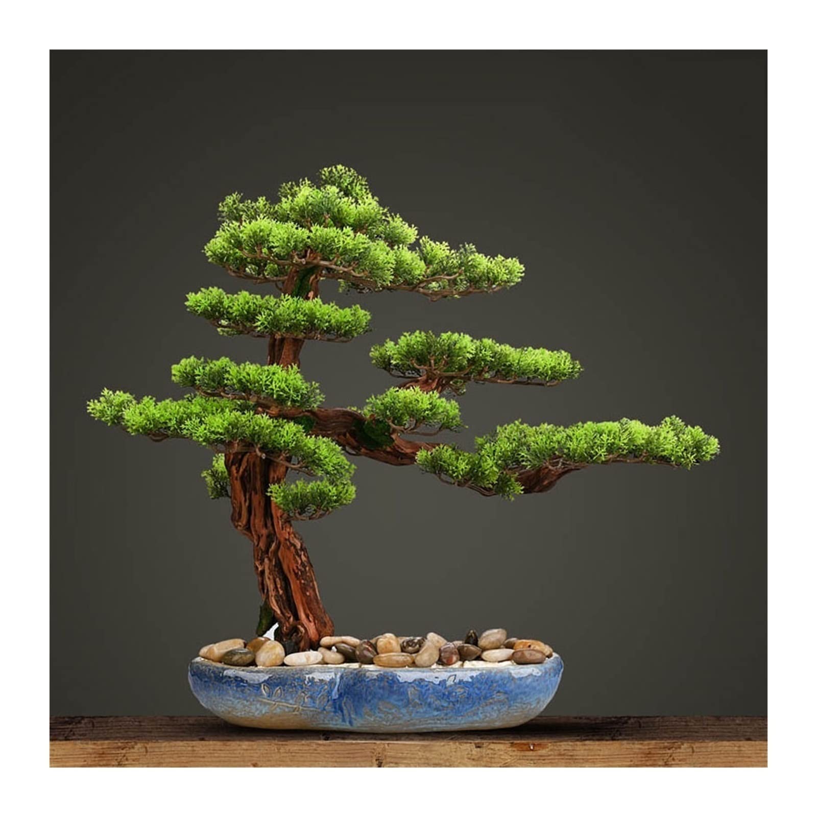 SWENEEN Home Fake Plants Indoor Artificial Plants Artificial Bonsai Tree Potted Faux Bonsai With Blue Ceramic Flower Pot Simulation Garden Fake Plant Feng Shui Decoration Artific,
