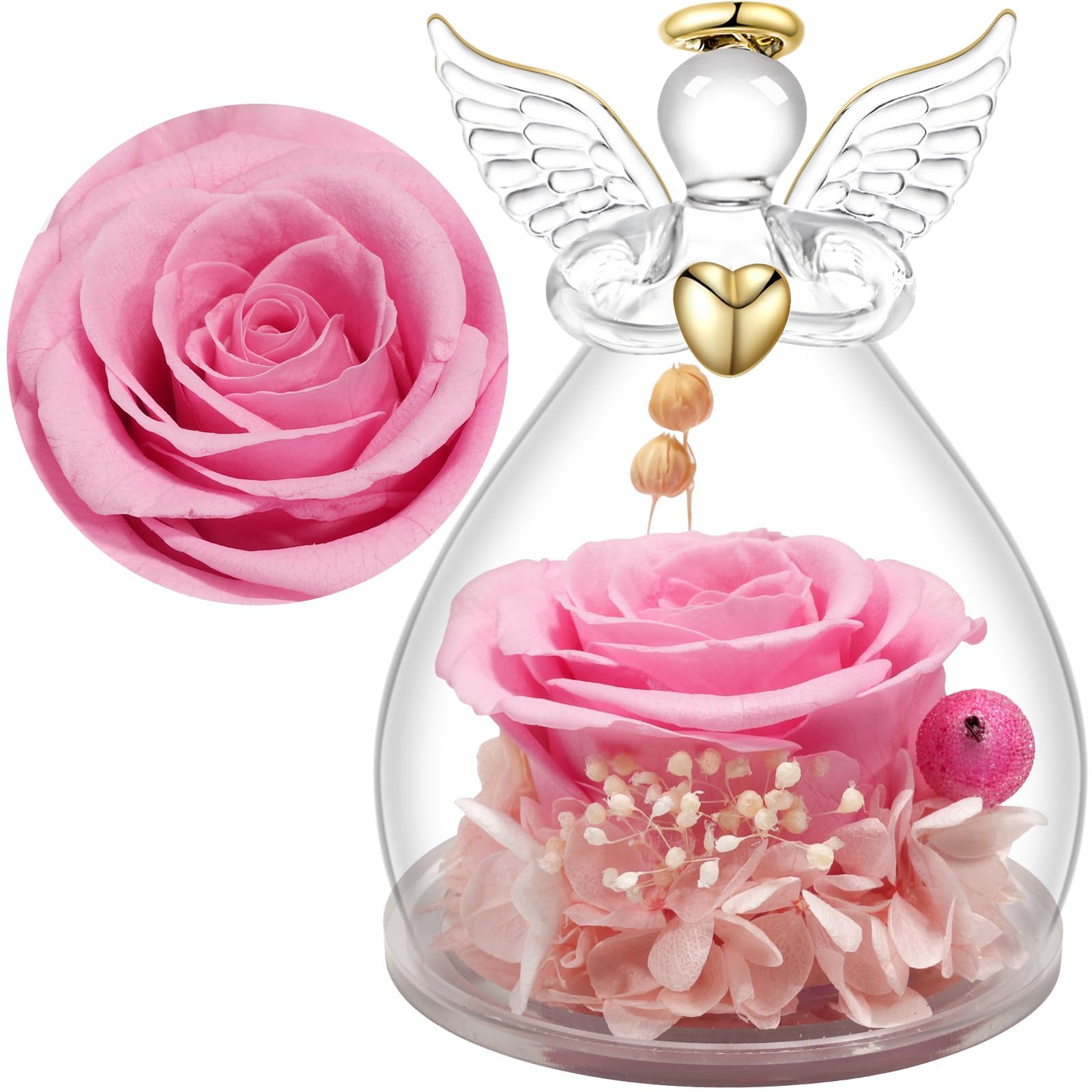 Yamonic Preserved Real Rose in Glass Angel Gift for Women,Eternal Rose โ image 1