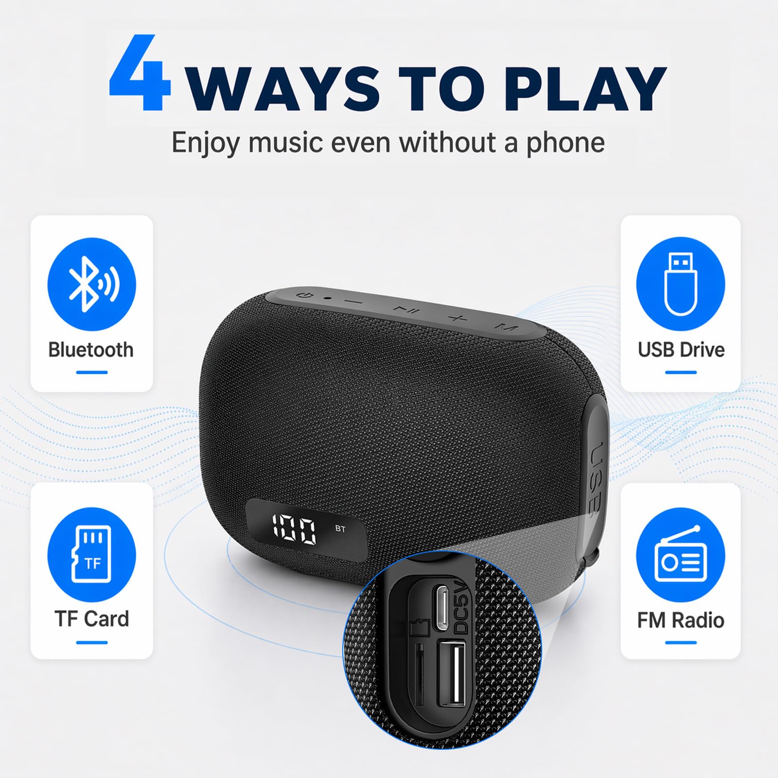 Altavoz Bluetooth 5.4 Potente 15W, Pantalla Digital Inteligente, Altavoces Bluetooth Potentes Bass Boost, TWS y Tarjeta TF, USB, 20H Autonomía, IPX7 Impermeable para Camping,Viajes, Aire Libre, Negro