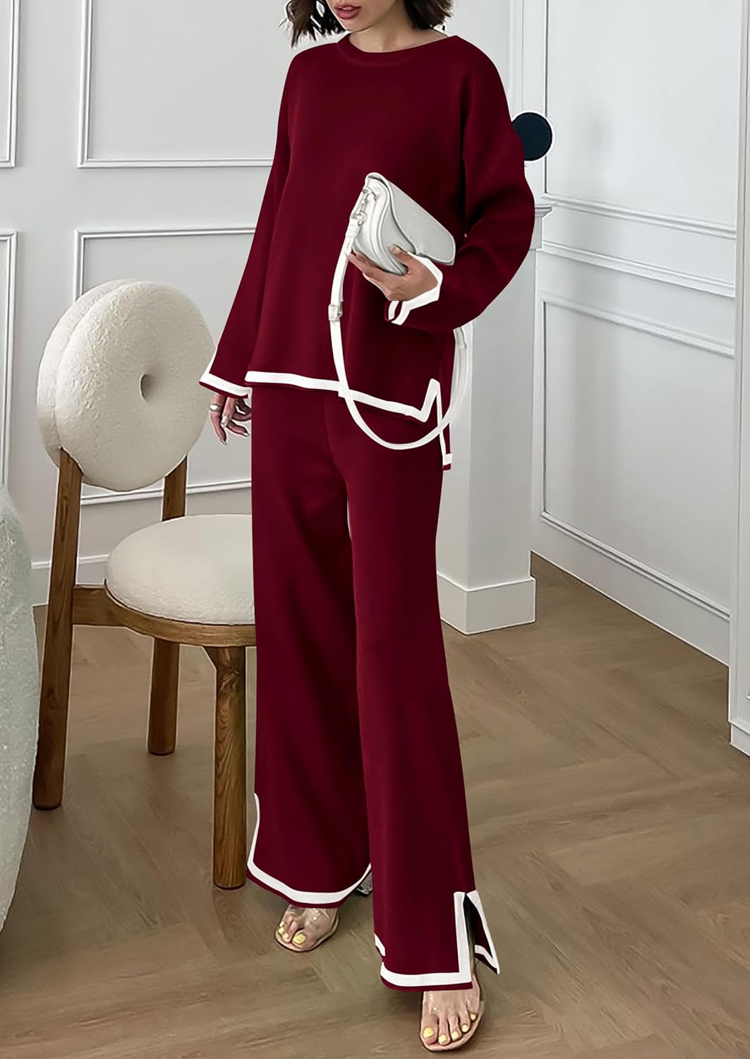 PRETTYGARDEN Women's 2 Piece Fall Knit Sweater Set Long Sleeve Tops Wide Leg Pants Sweatsuit Tracksuit Outfit Winter Clothing - Image 3