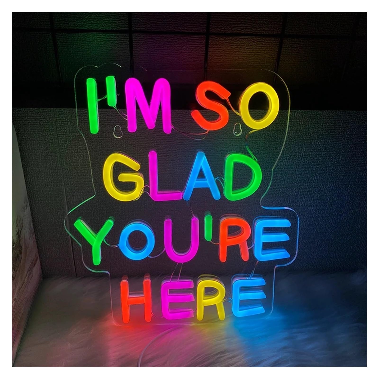 LEMST Signs Lamp I'm SO Glad You're HERE Neon Sign Color Letter Light USB Powered for Classroom Wedding Party Store Wall Decor 34.2cmx29.4cm