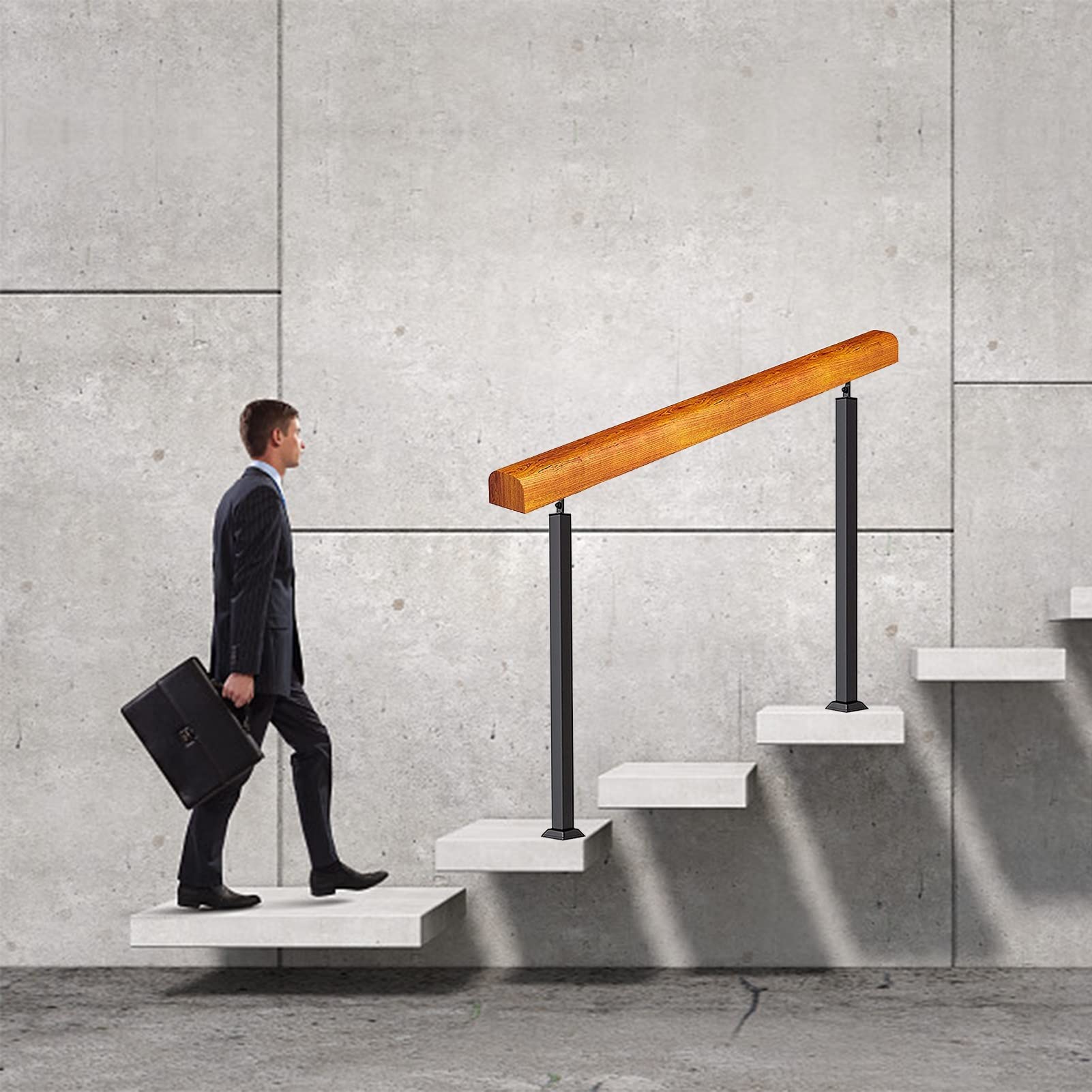 Rampe d'escalier en bois pour éviter les chutes sur marches extérieures