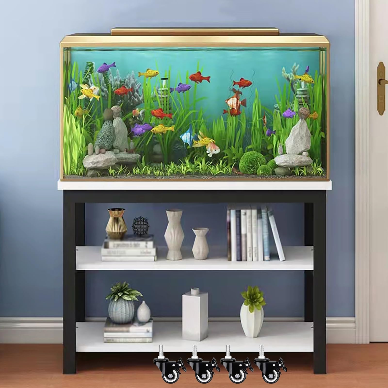Wielopoziomowa szafka na akwarium, stojak do terrarium z gadami, trwały uchwyt do akwarium z żółwiem, wszechstronna półka na zbiornik dla zwierząt domowych i organizer na książki