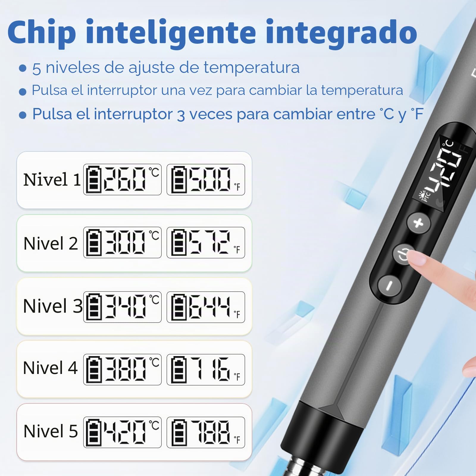 diymore Juego de soldador inalámbrico, USB, 5 velocidades, temperatura ajustable 260 ℃-420 ℃, 3 puntas de soldadura, alambre de soldadura, pasta de soldadura, batería de soldador para reparación de